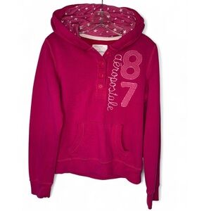 Aeropostale 87 Embroidered Pullover Hoodie Womens Large Y2K Stars Buttons Retro